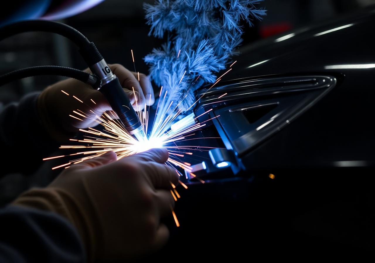 Certified technician working on an aluminum-bodied vehicle