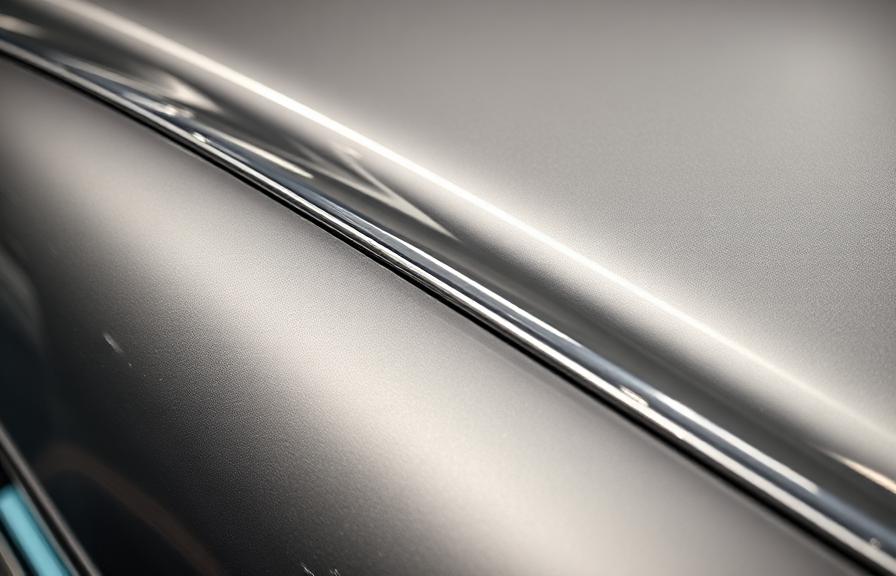 Macro detail of a flawlessly restored car body line